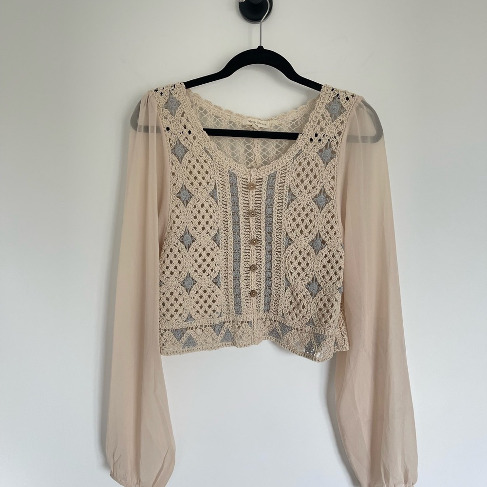 Elegant Beige Crochet Lace Top